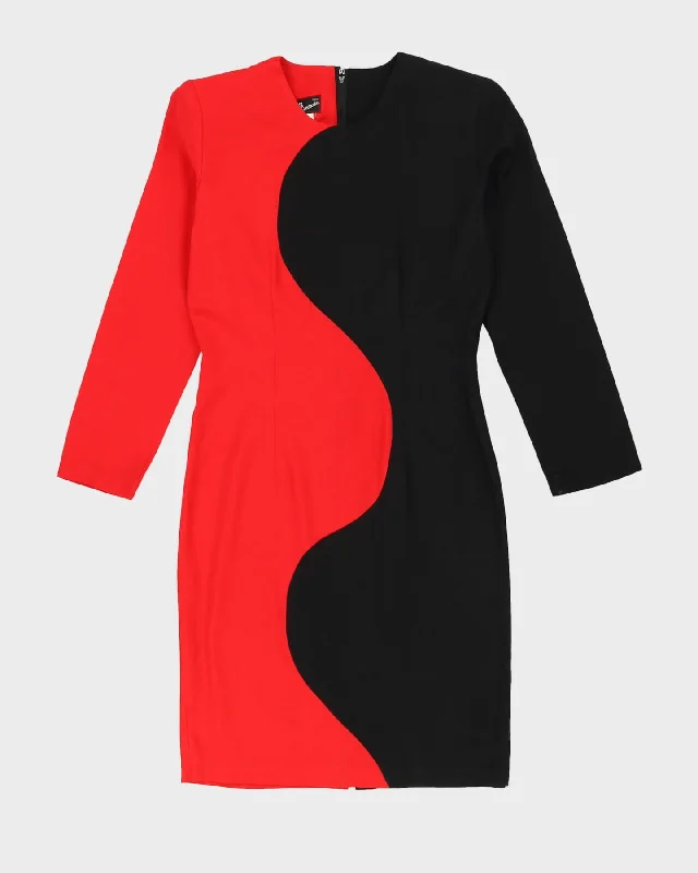 00s Red and Black Midi Dress - S Trendy Ruched Side Midi Dress