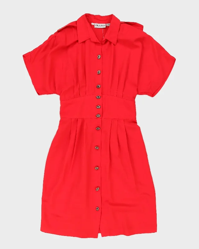 00s Red Midi Dress - L Comfortable Button Front Midi Dress