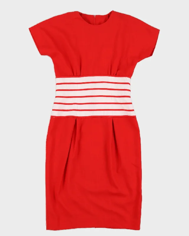 00s Red With A Striped Waist Midi Dress - S Trendy Mock Neck Midi Dress