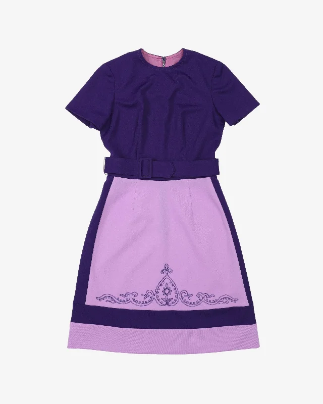 1960-70s Lilac And Purple Belted Mini Dress - S Classic Shift Mini Dress