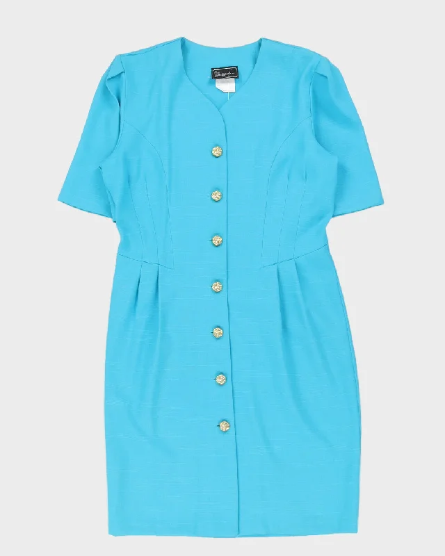 1990s Blue Midi Dress - M Comfortable Short Sleeve Midi Dress