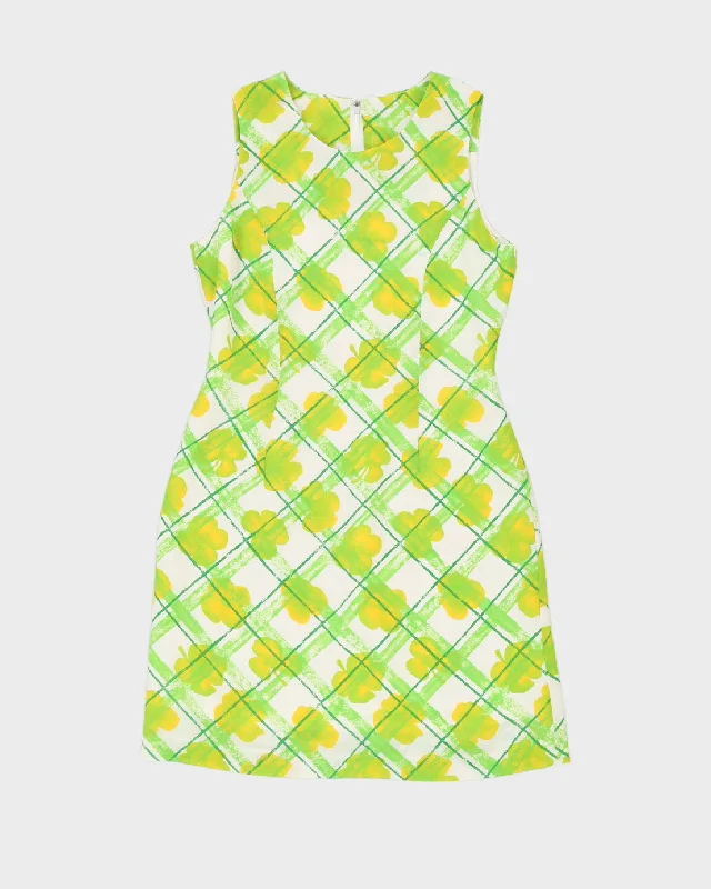 1990s Green Checked Mini Dress - S Elegant Vintage Mini Dress