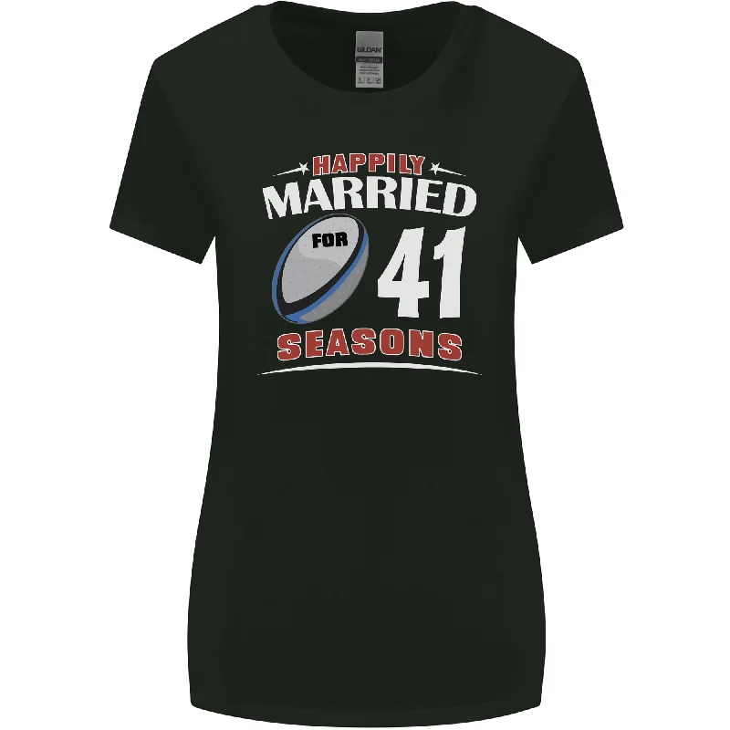 41 Year Wedding Anniversary 41st Rugby Womens Wider Cut T-Shirt Collared T-Shirt Boat Neck A-Line