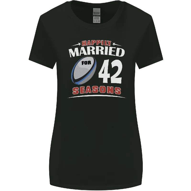 42 Year Wedding Anniversary 42nd Rugby Womens Wider Cut T-Shirt Solid Print Embellished