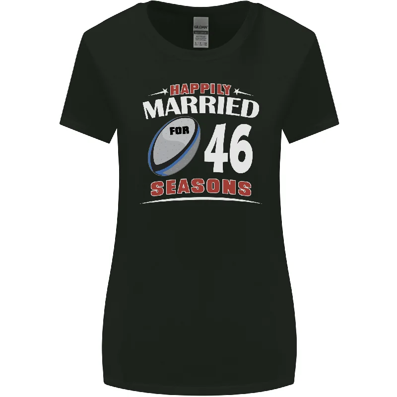 46 Year Wedding Anniversary 46th Rugby Womens Wider Cut T-Shirt Nylon Fabric Polyester Fabric Spandex Fabric