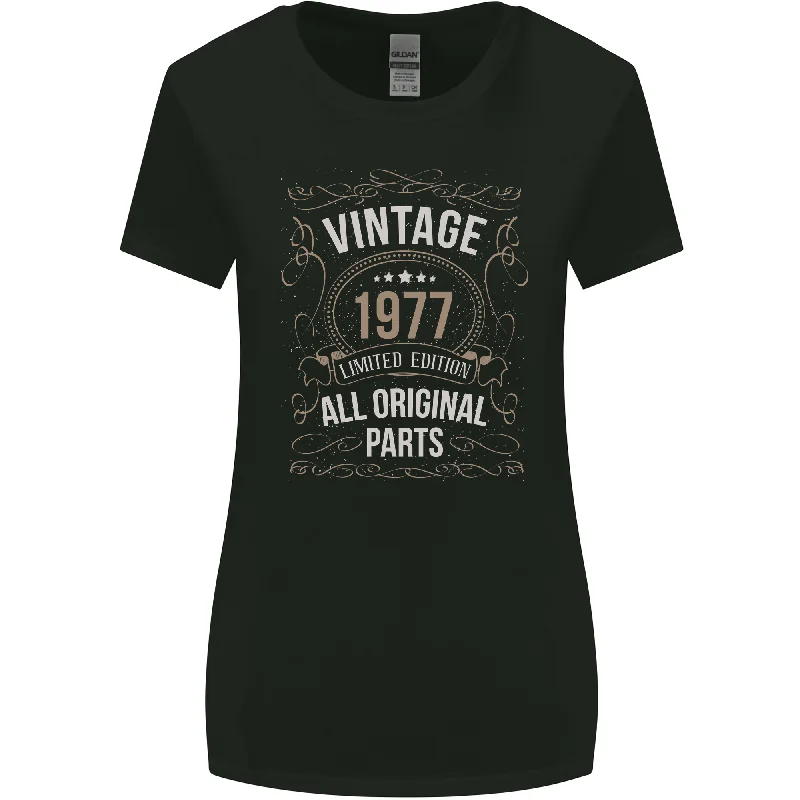 46th Birthday Limited Edition 1977 Womens Wider Cut T-Shirt Zippered Front Buttoned Front Snap Front