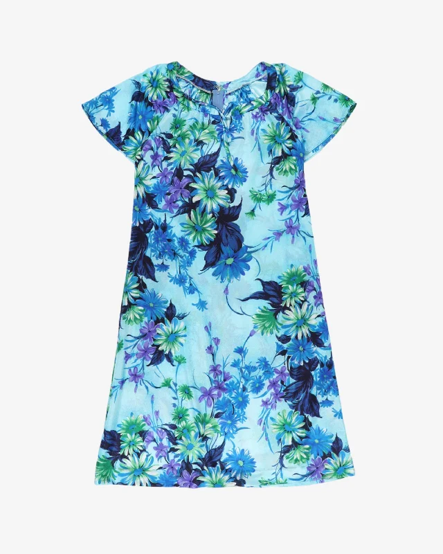 blue floral patterned hawaiian style midi dress - s Fashionable Casual Midi Dress