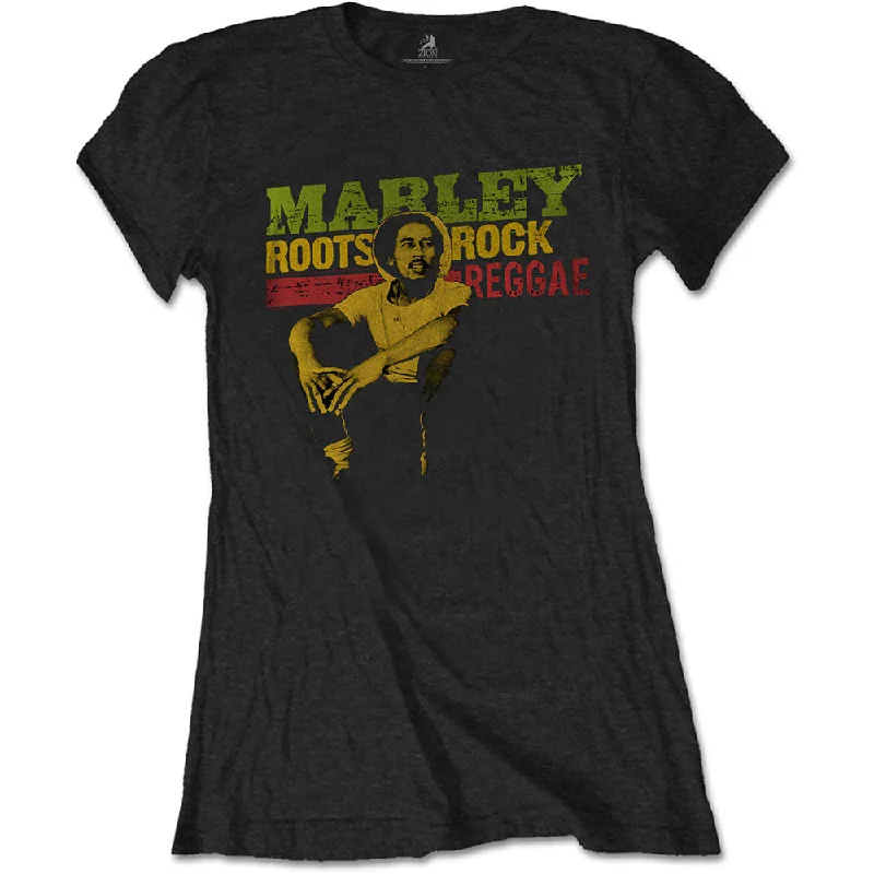 Bob Marley Ladies T-Shirt: Roots, Rock, Reggae Nylon Fabric Polyester Fabric Spandex Fabric