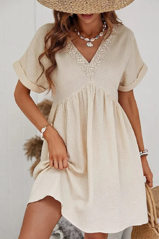 Bohemian Summer Mini Dress with Lace Detail Chic Mini Dress with V-Neck