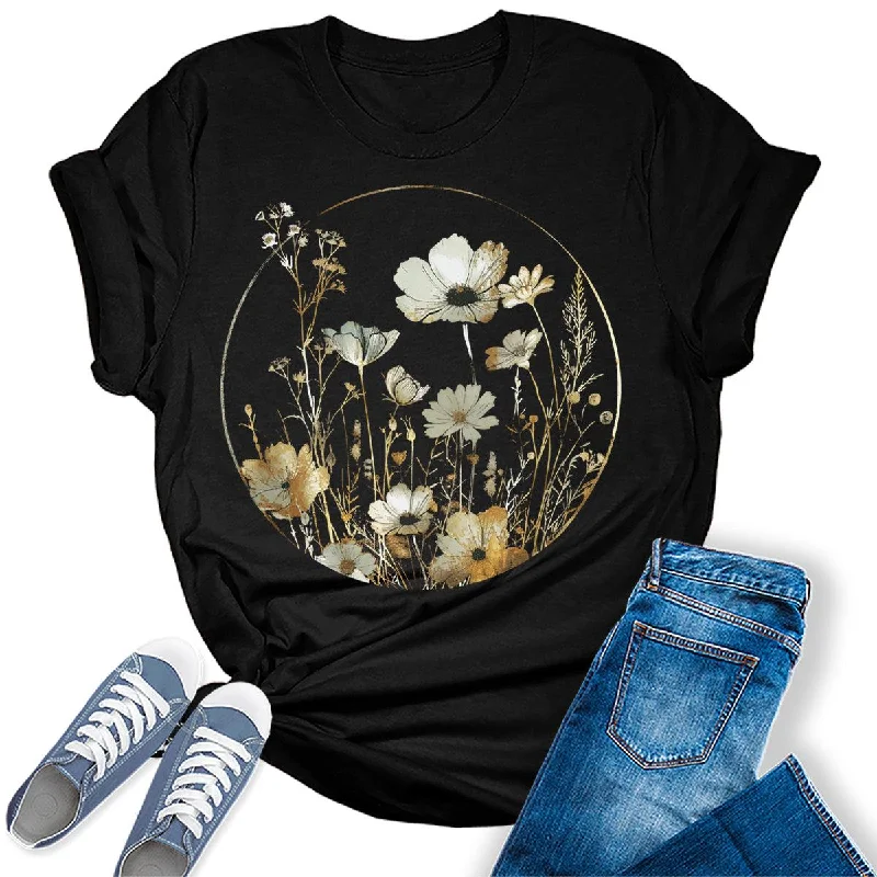 Botanical Moon Wildflower Graphic Tees For Womens Real Fur Shearling Chenille