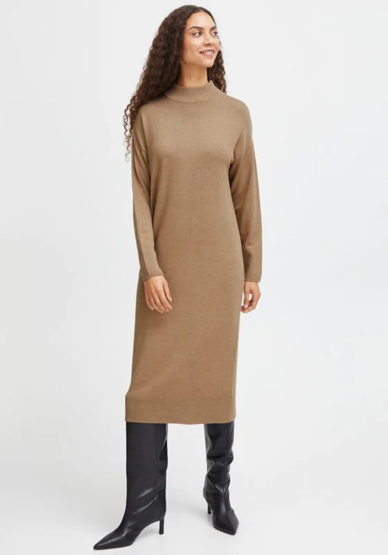 B.Young Morla Knit Midi Dress, Beige Chic Bohemian Midi Dress