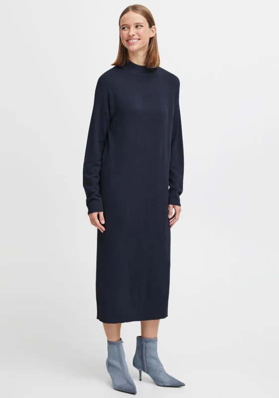 B.Young Morla Knit Midi Dress, Navy Elegant Satin Button Midi Dress