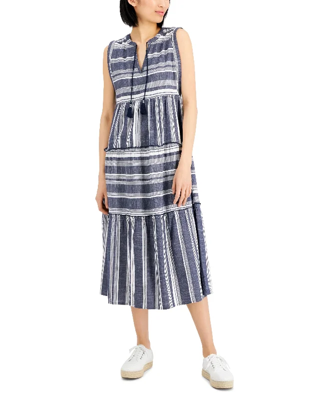 Charter Club Womens Cotton Sleeveless Midi Dress Comfortable Denim Midi Dress