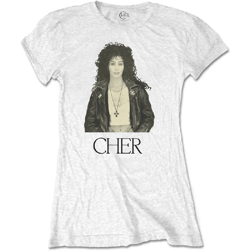 Cher Ladies T-Shirt: Leather Jacket Mesh Fabric Canvas Fabric Denim Fabric