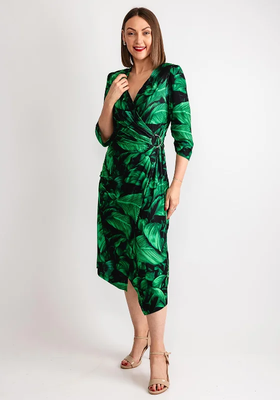 Coco Doll Gala Wrap Printed Midi Dress, Green Elegant V-Neck Midi Dress