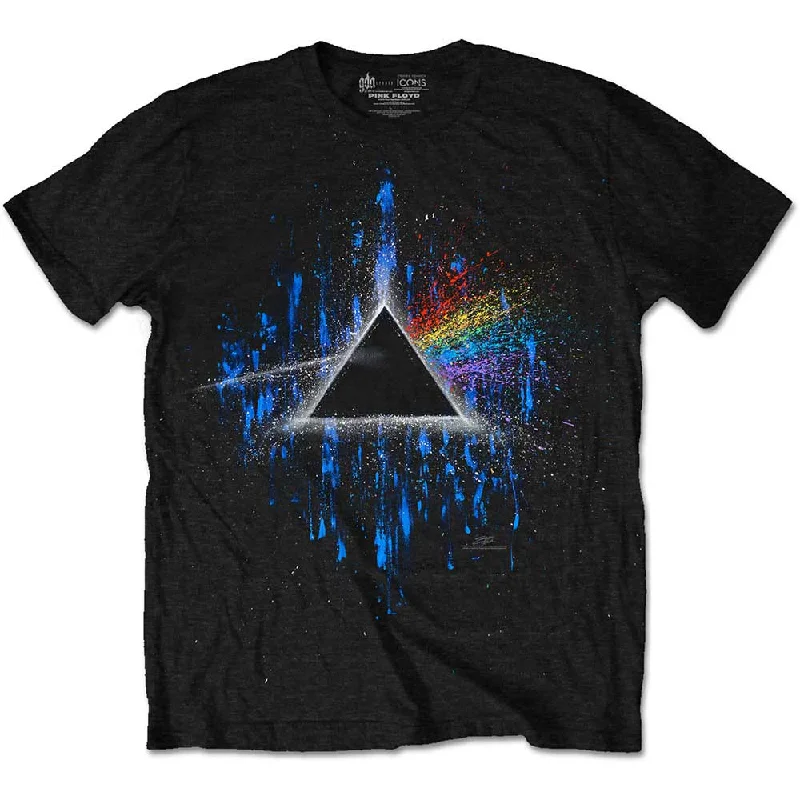 Pink Floyd | Official Band T-Shirt | Dark Side of the Moon Blue Splatter Mesh Fabric Canvas Fabric Denim Fabric