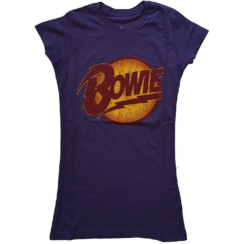 David Bowie Ladies T-Shirt: Vintage Diamond Dogs Logo Collared Crew Neck Turtle Neck