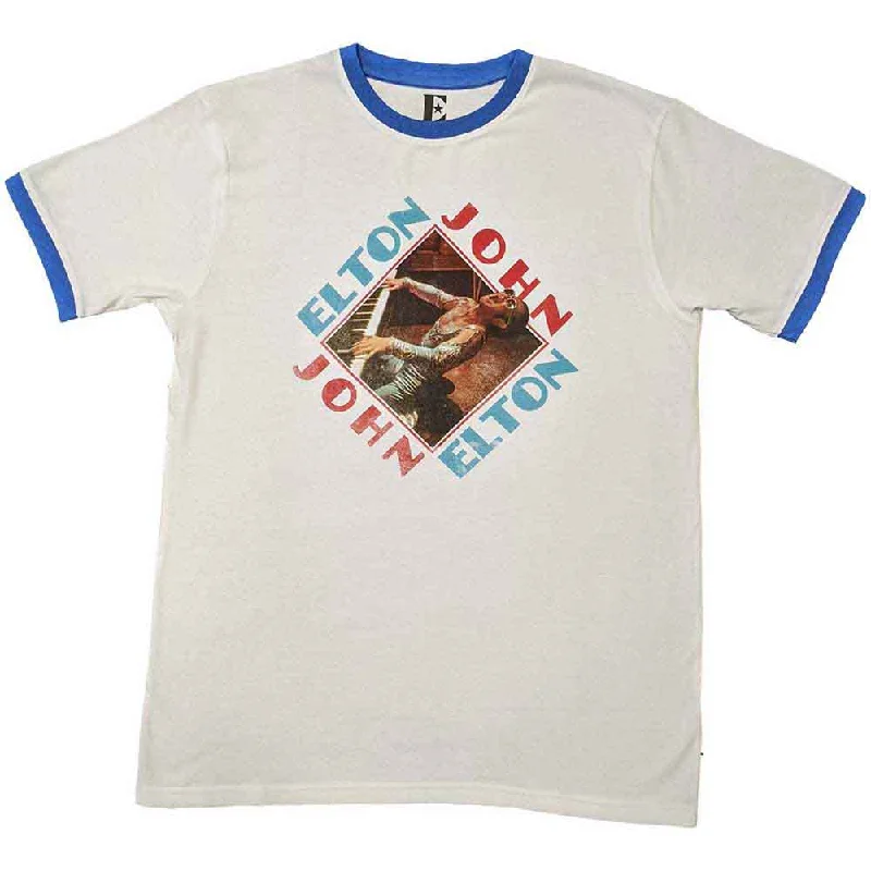 Elton John Unisex Ringer T-Shirt: Piano Diamond Ribbed T-Shirt High Neck Heavyweight