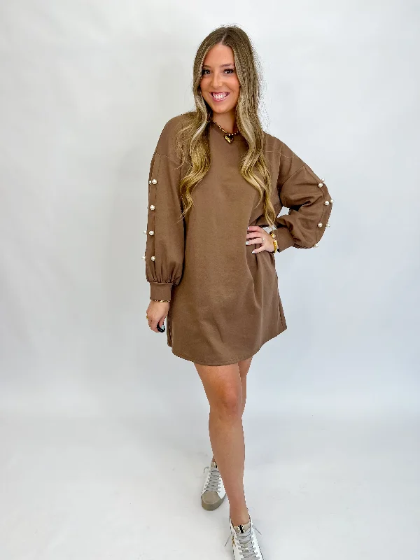 [Entro] Fall in Love Pearl Mini Dress-Mocha Chic Halter Mini Dress