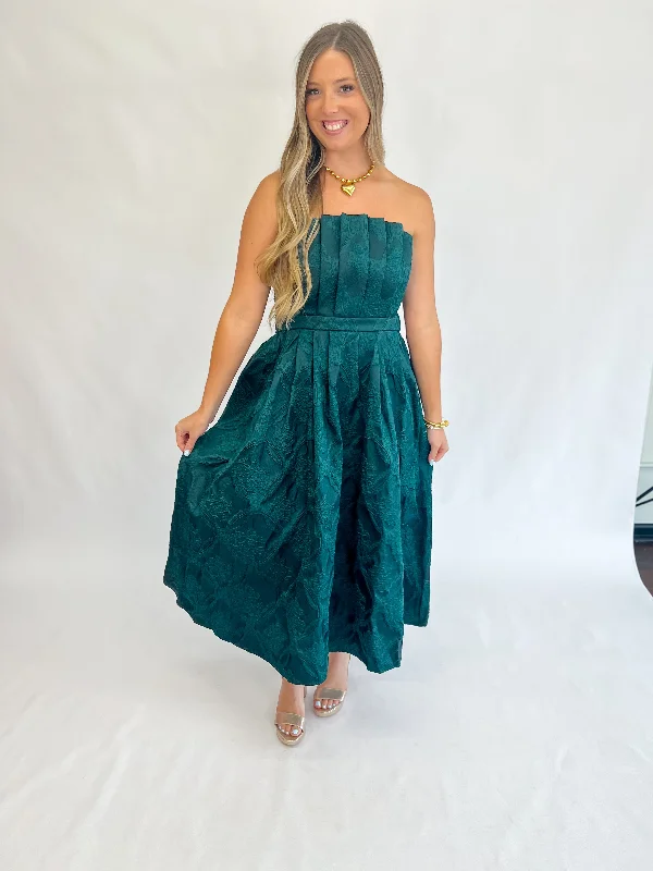 [Entro] Gorgeous Green Strapless Midi Dress Trendy Bodycon Midi Dress