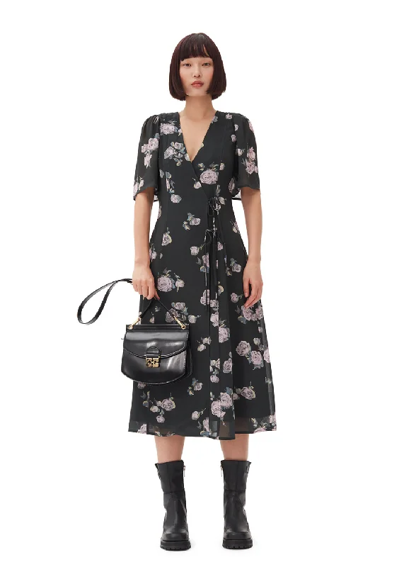 Fluid Crepe Wrap Midi Dress Cozy Wide Strap Midi Dress