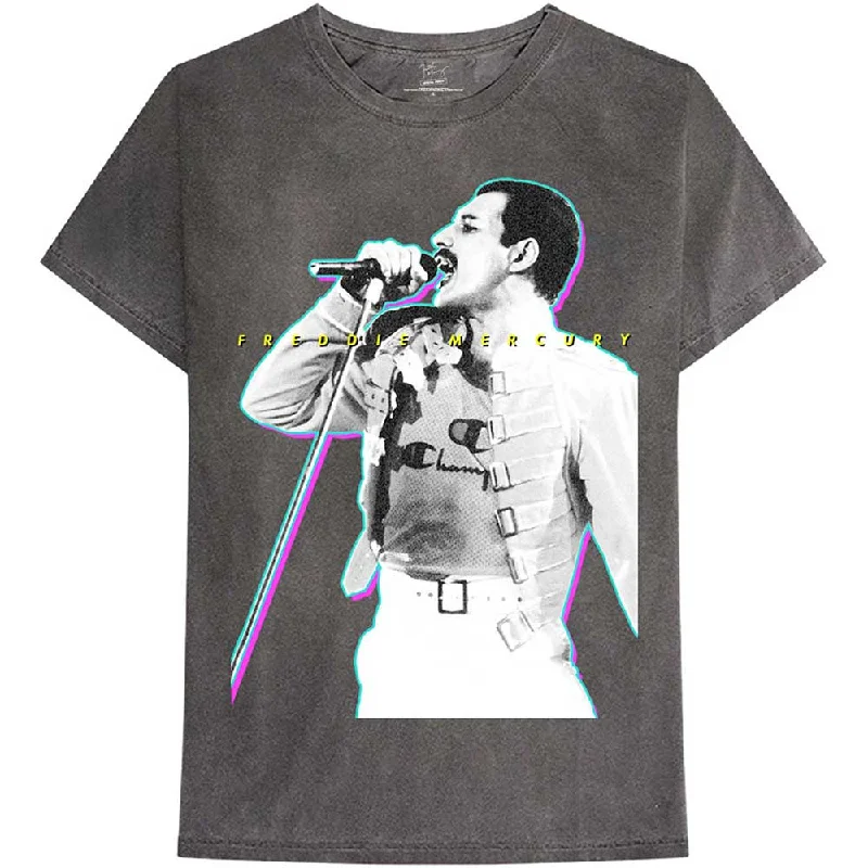 Freddie Mercury | Official Band T-Shirt | Glow (Mineral Wash) Polka Dot Checkered Tartan