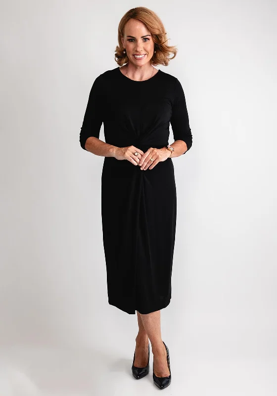 Gerry Weber Knot Jersey Midi Dress, Black Trendy Smocked Waist Midi Dress