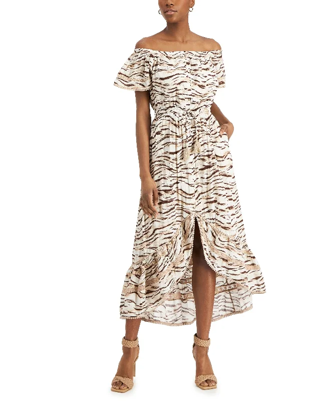 INC International Concepts Tiger Print Midi Dress Elegant Puff Sleeve Midi Dress