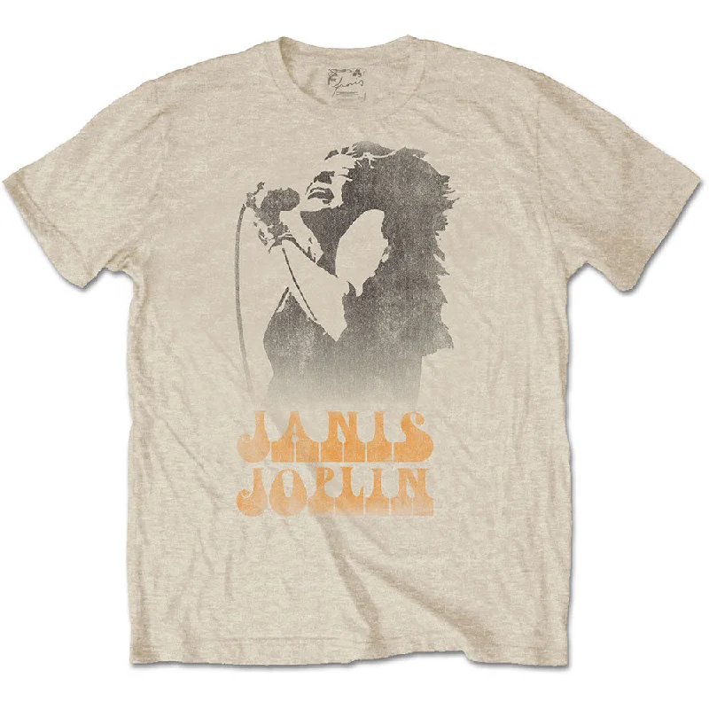 Janis Joplin | Official Band T-Shirt | Working The Mic Notch Collar Peter Pan Collar Cowl Neck