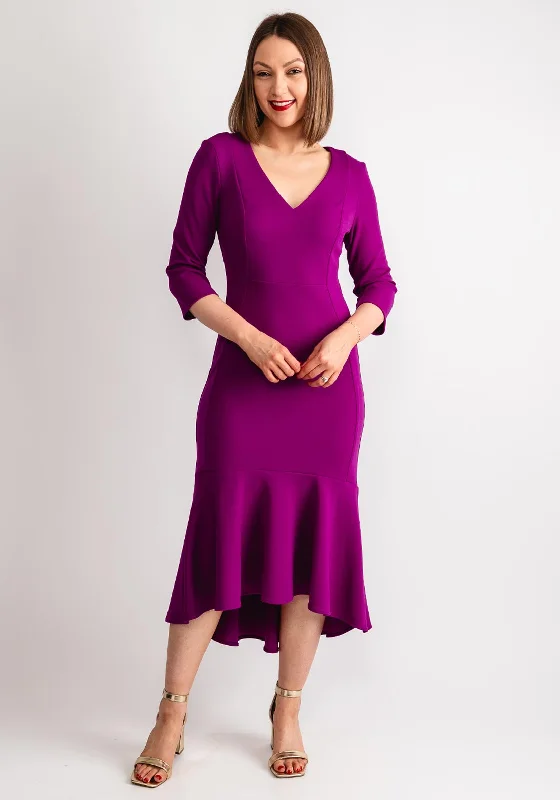 Joseph Ribkoff V Neck Fishtail Midi Dress, Empress Purple Stylish Wraparound Midi Dress