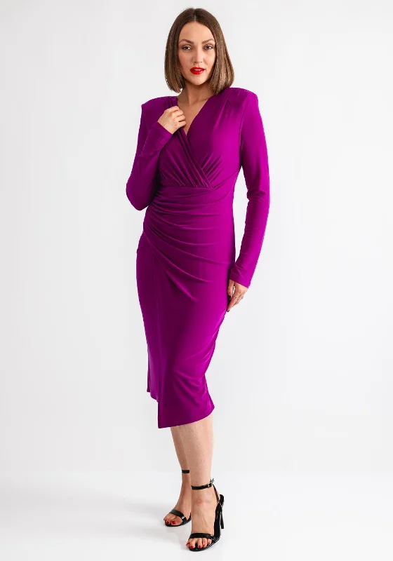 Joseph Ribkoff Ruched Pencil Midi Dress, Purple Comfortable Ribbed Midi Dress