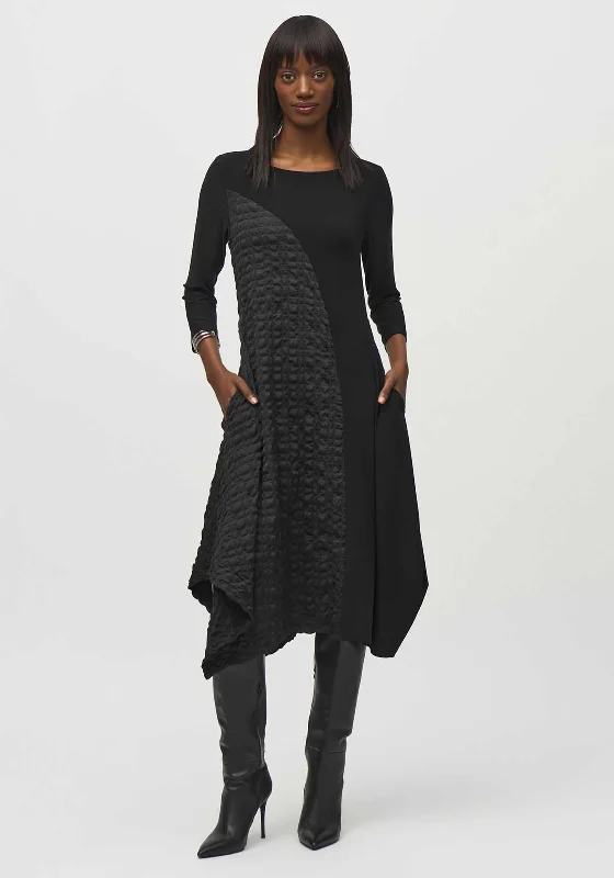 Joseph Ribkoff Asymmetrical Hem Midi Dress, Black Fashionable Sheer Sleeve Midi Dress