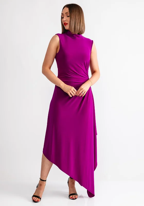 Joseph Ribkoff Ruched Asymmetrical Midi Dress, Purple Trendy Floral Wrap Midi Dress