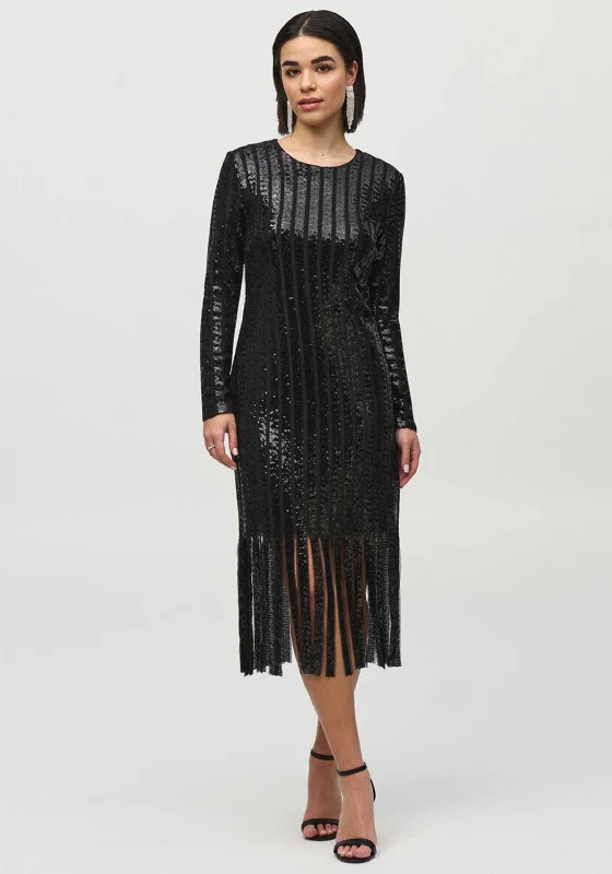 Joseph Ribkoff Sequin Fringe Trim Midi Dress, Black Comfortable Floral Print Midi Dress