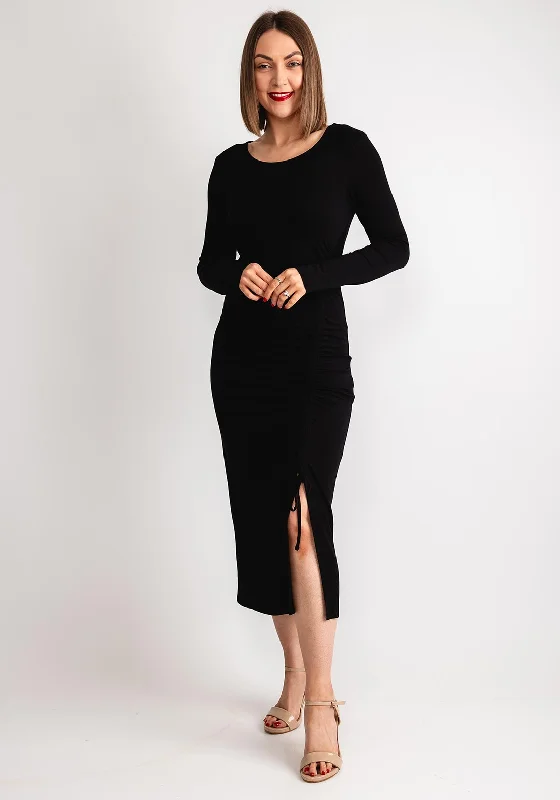 Kaffe Becca Drawstring Jersey Midi Dress, Black Cozy T-shirt Midi Dress