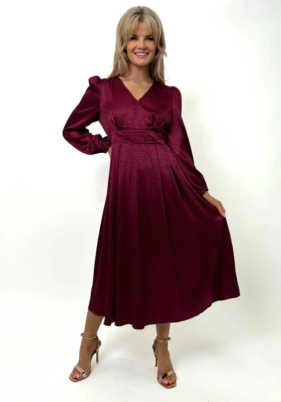 Kate and Pippa Audrey Satin Midi Dress, Wine Stylish Button-Down Midi Dress