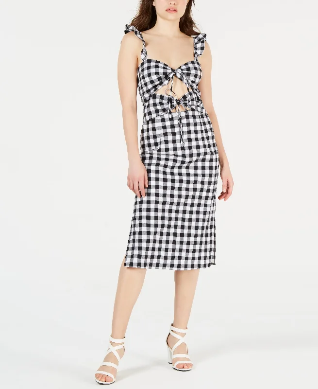 Leyden Cutout Gingham Midi Dress Fashionable Floral Embroidery Midi Dress