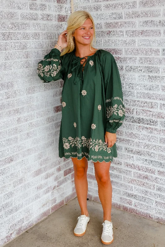 Live Fearlessly Embroidered Peasant Mini Dress Elegant Mini Dress with Ruffles