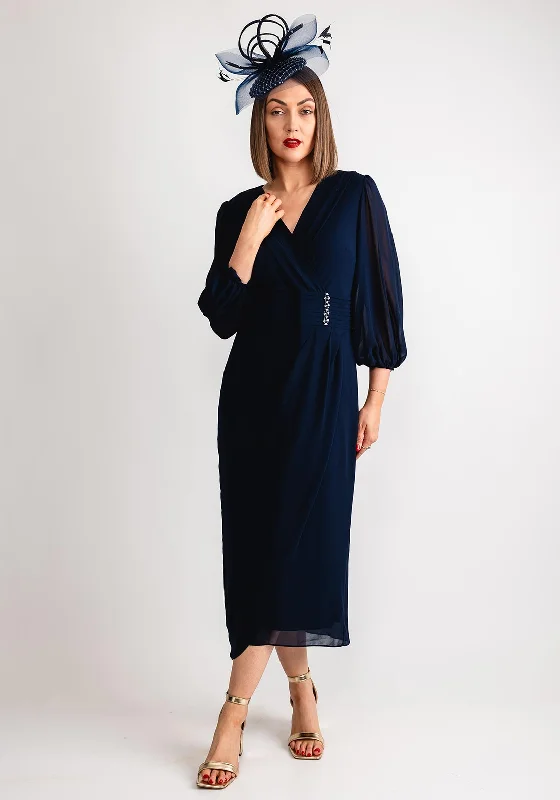 Lizabella Chiffon Wrap Midi Dress, Navy Comfortable Ribbed Midi Dress