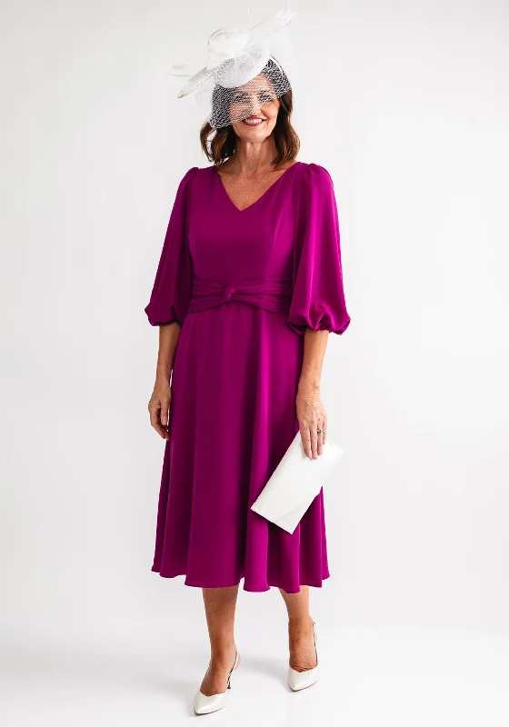 Lizabella Knit Waist V Neck Midi Dress, Fuchsia Cozy Wide Strap Midi Dress