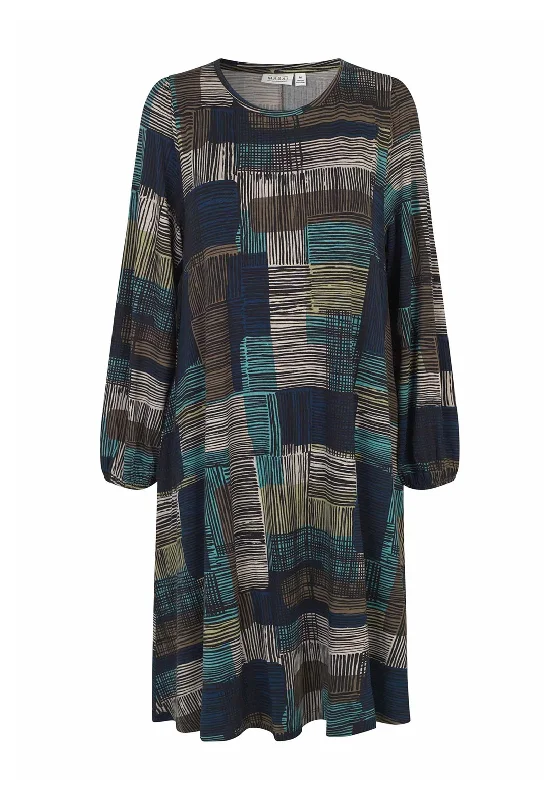 Masai Noam Abstract Print Midi Dress, Teal Trendy Tiered Hem Midi Dress