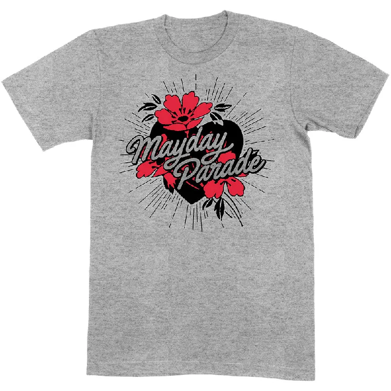 Mayday Parade | Official Band T-Shirt | Heart and Flowers Front Pockets Side Pockets Patch Pockets