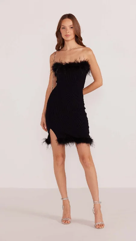 MKP Aster Feather Trim Mini Dress Comfortable Ruffle Mini Dress