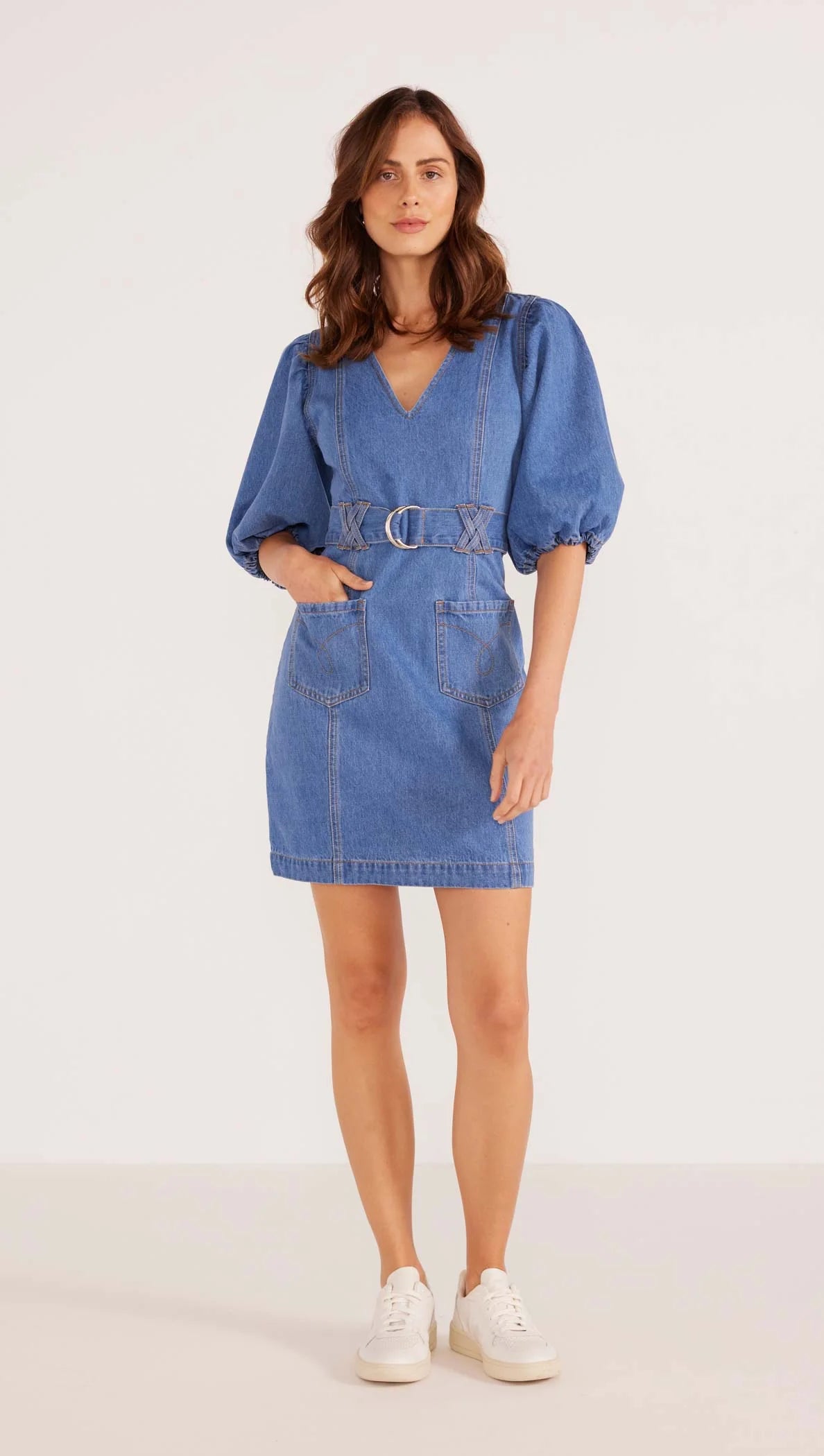 MKP Peyton Denim Mini Dress Trendy Tie-Dye Mini Dress