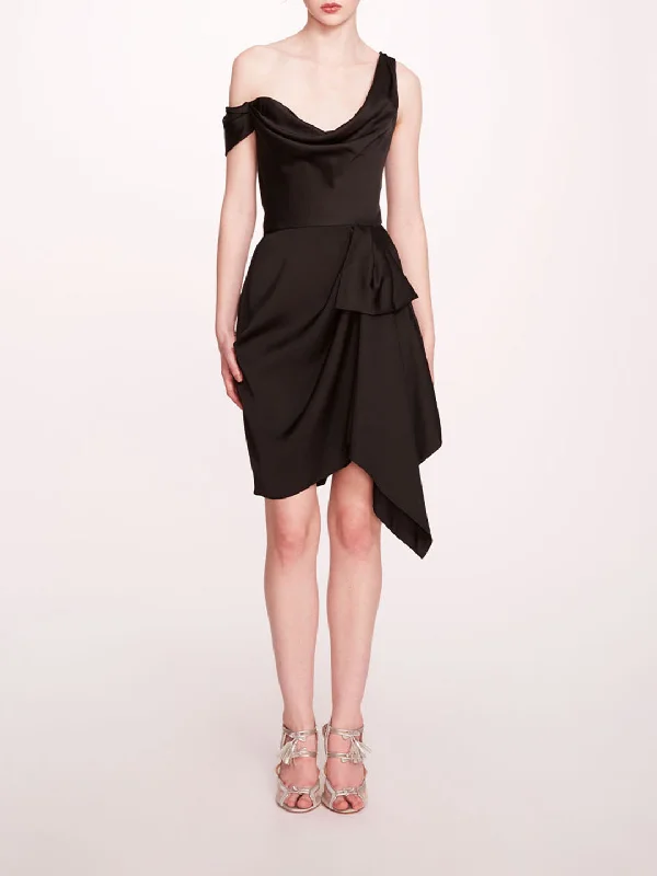 Asymmetrical Satin Mini Dress Trendy Off-Shoulder Dress Mini