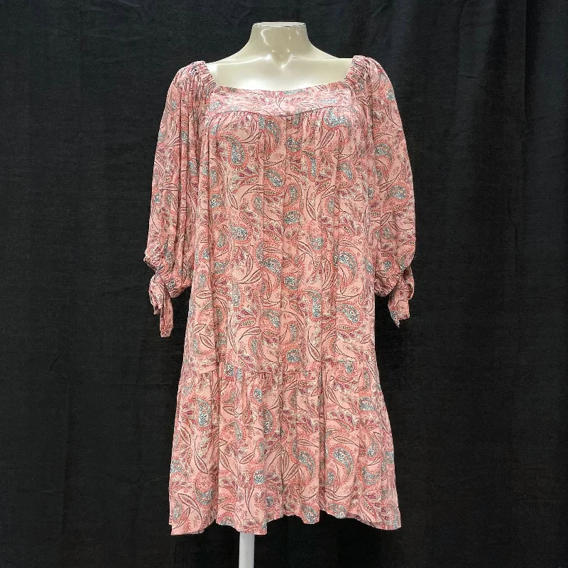 NWT Wmns SHORE Pink Paisley Puff Sleeve Tiered Short Mini Dress Sz S MSRP$168 Comfortable Polka Dot Mini Dress