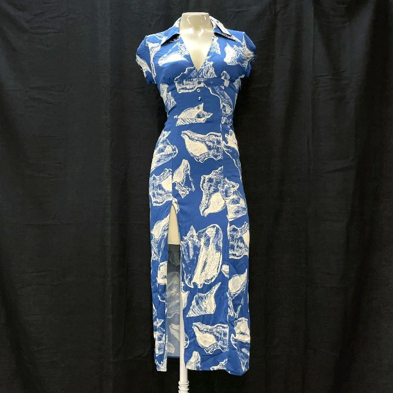 NWT Wmns Urban Outfitters Blue Seashell Print Slit Midi Dress Sz XS MSRP$79 Trendy Square Neck Midi Dress