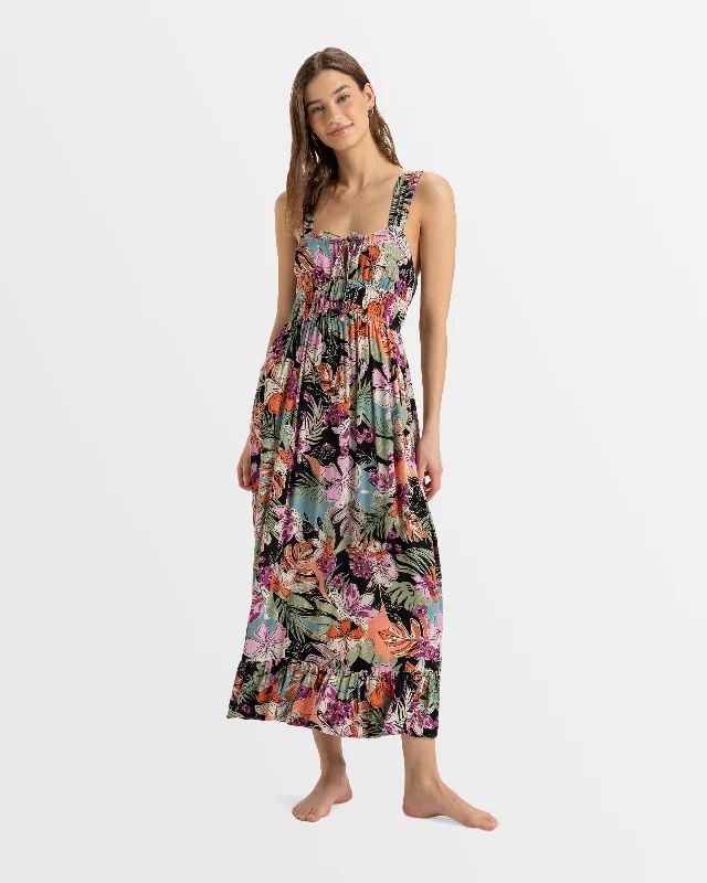 Womens Paradise Winds Tropical Midi Dress Elegant Floral Midi Dress