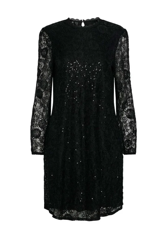 Pieces Colline Lace Sequin Mini Dress, Black Elegant Floral-Print Mini Dress