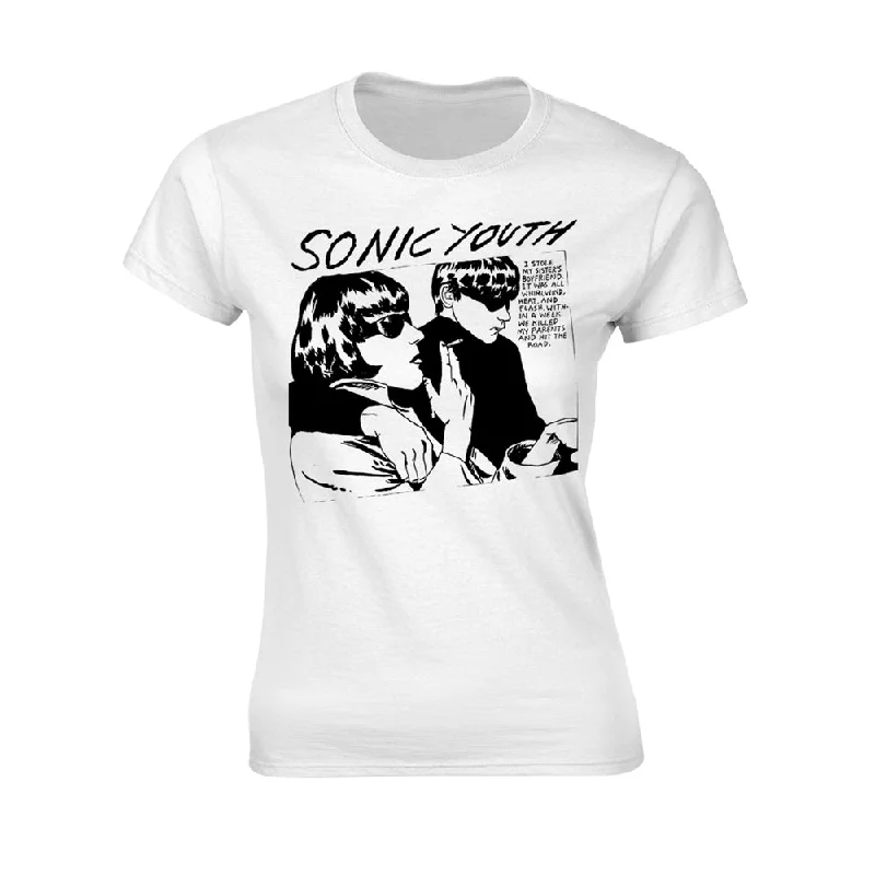 Sonic Youth Ladies T-shirt: Goo Album Cover (White) Mesh Blend Leather Blend Suede Blend